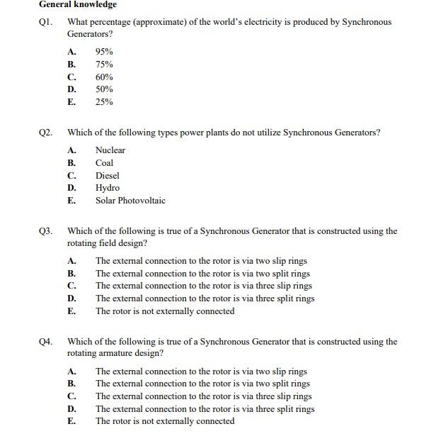 General Knowledge Qi What Percentage Approximate Of The World S Electricity Is Produced By Synchronous Generators Q2 1