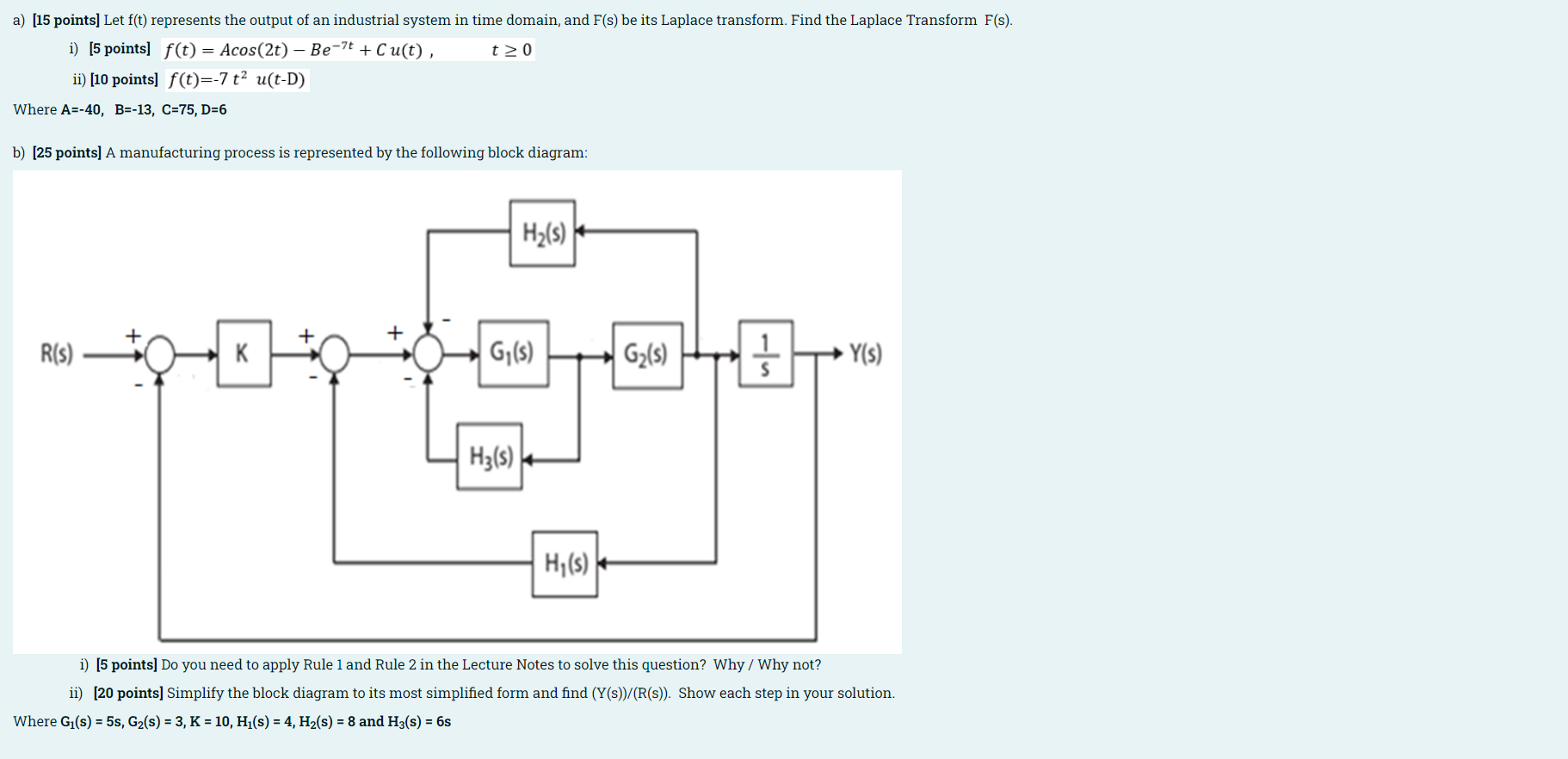 A 15 Points Let F T Represents The Output Of An Industrial System In Time Domain And F S Be Its Laplace Transform 1