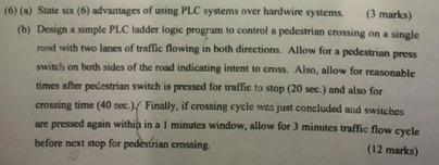 6 A State Six 6 Advantages Of Using Plc Systems Over Hardwire Systems 3 Marks B Design A Simple Plc Ladder Lo 1
