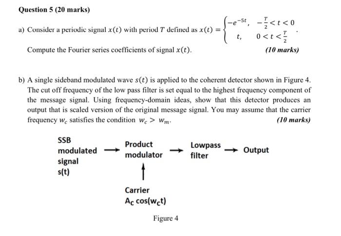 Question 5 20 Marks A Consider A Periodic Signal X T With Period T Defined As X T Compute The Fourier Series Co 1