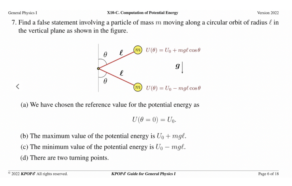 Version 2022 General Physics X10 C Computation Of Potential Energy 7 Find A False Statement Involving A Particle Of Ma 1