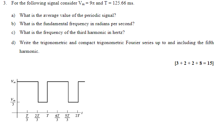 3 For The Following Signal Consider Vm 97 And T 125 66 Ms A What Is The Average Value Of The Periodic Signal B W 1