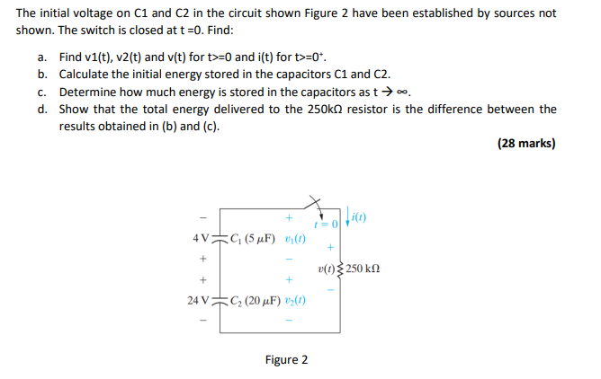 The Initial Voltage On C1 And C2 In The Circuit Shown Figure 2 Have Been Established By Sources Not Shown The Switch Is 1