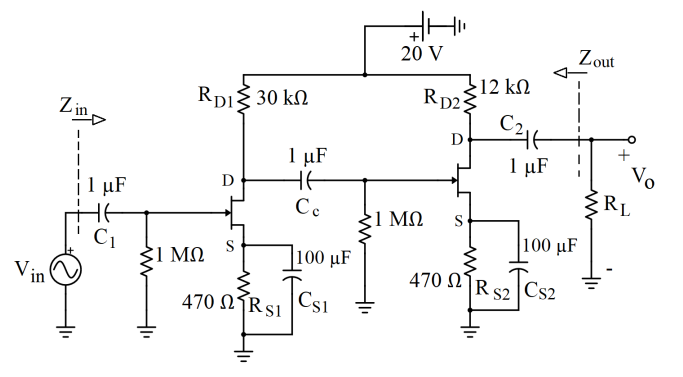 The Following Amplifier Consists Of Two Jfets In Cascade From The Manufacturer S Specifications And The Dc Analysis It 1