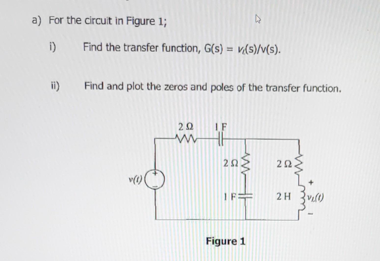 A For The Circuit In Figure 1 Ii Find The Transfer Function G S V S V S Find And Plot The Zeros And Poles Of T 1