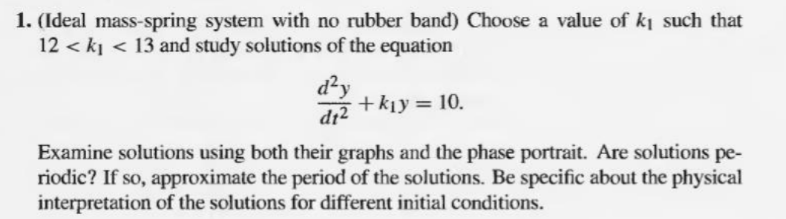 1 Ideal Mass Spring System With No Rubber Band Choose A Value Of Ki Such That 12 Ki 13 And Study Solutions Of The 1