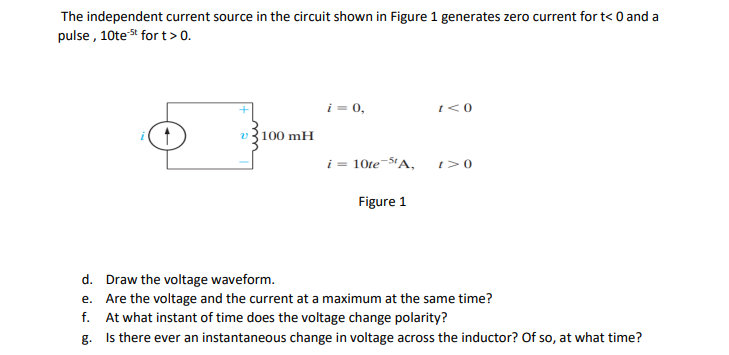 The Independent Current Source In The Circuit Shown In Figure 1 Generates Zero Current For T 0 And A Pulse 10test For 1