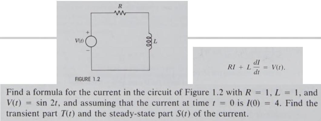 V T R Www Ele Dl Ri L V T Dt Figure 1 2 1 L 1 And Find A Formula For The Current In The Circuit Of Figure 1 2 W 1