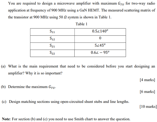 You Are Required To Design A Microwave Amplifier With Maximum Gry For Two Way Radio Application At Frequency Of 900 Mhz 1