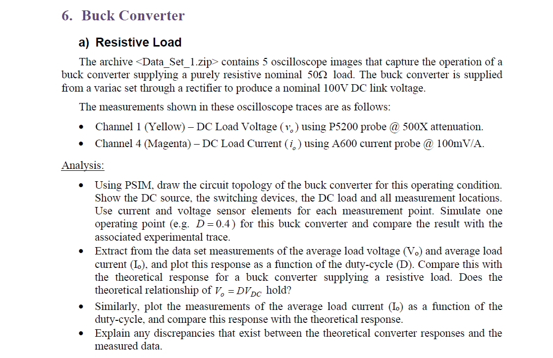 6 Buck Converter A Resistive Load The Archive Data Set 1 Zip Contains 5 Oscilloscope Images That Capture The Operati 1