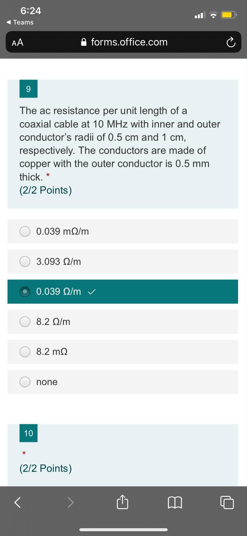 6 24 Teams Aa The Ac Resistance Per Unit Length Of A Coaxial Cable At 10 Mhz With Inner And Outer Conductor S Radii Of 1