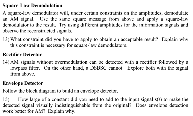 Square Law Demodulation A Square Law Demodulator Will Under Certain Constraints On The Amplitudes Demodulate An Am Sig 1