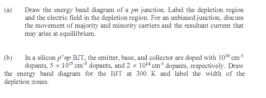A Draw The Energy Band Diagram Of A Pn Junction Label The Depletion Region And The Electric Field In The Depletion Re 1