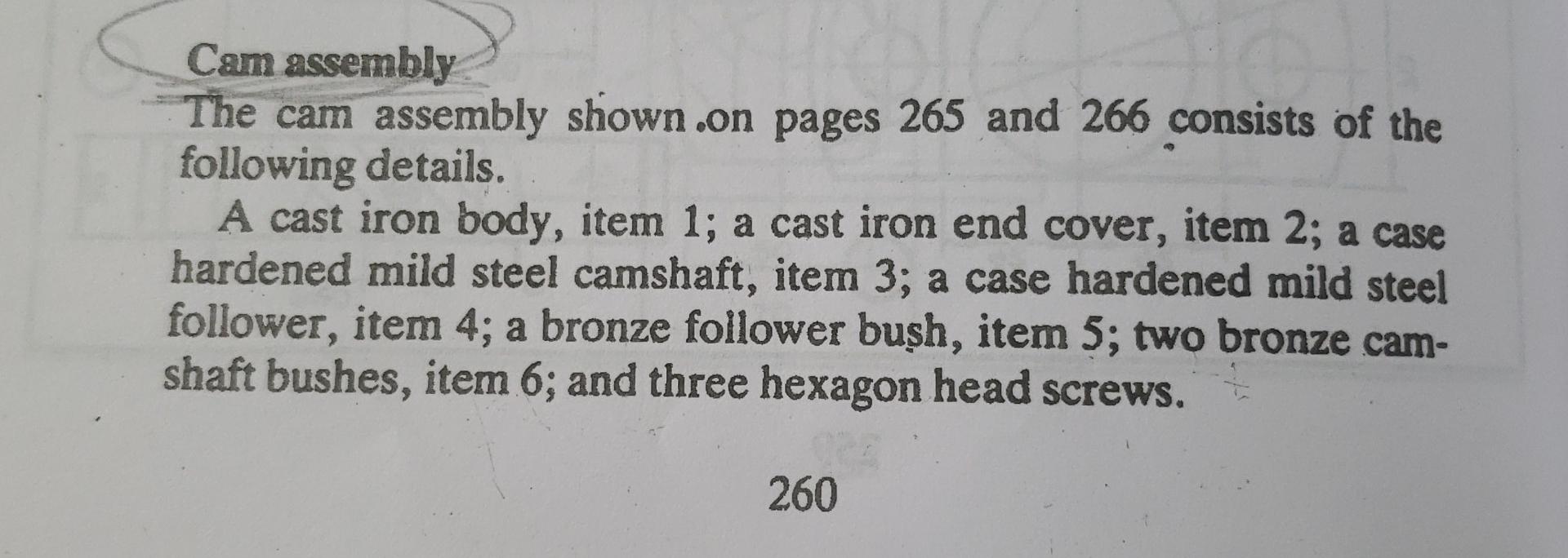 Cam Assembly The Cam Assembly Shown On Pages 265 And 266 Consists Of The Following Details A Cast Iron Body Item 1 A 1