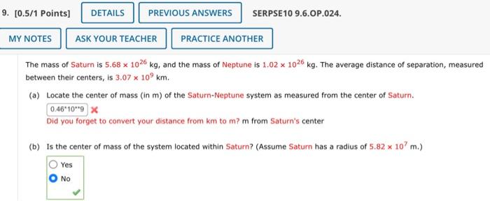 9 0 5 1 Points Details Previous Answers Serpse10 9 6 Op 024 My Notes Ask Your Teacher Practice Another The Mass Of S 1