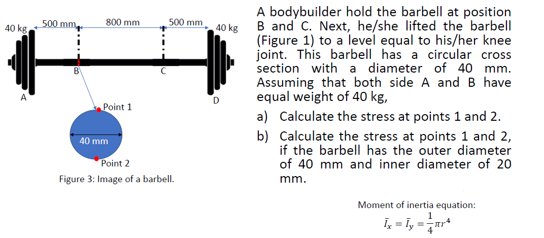 40 Kg A 500 Mm B 800 Mm Point 1 40 Mm C 500 Mm Point 2 Figure 3 Image Of A Barbell 40 Kg D A Bodybuilder Hold The Barb 1