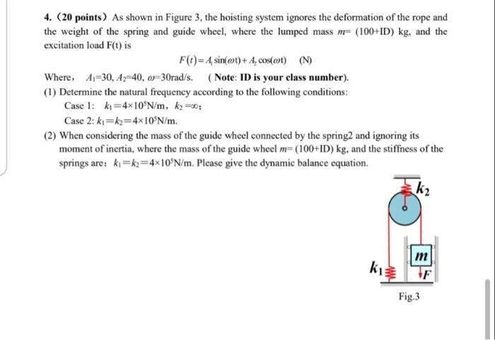 4 20 Points As Shown In Figure 3 The Hoisting System Ignores The Deformation Of The Rope And The Weight Of The Sprin 1