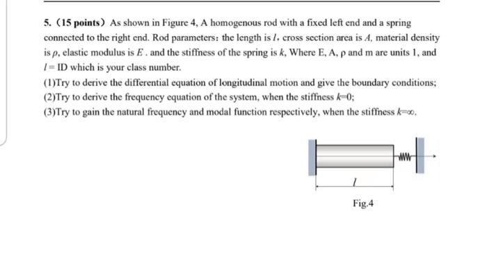 5 15 Points As Shown In Figure 4 A Homogenous Rod With A Fixed Left End And A Spring Connected To The Right End Rod 1