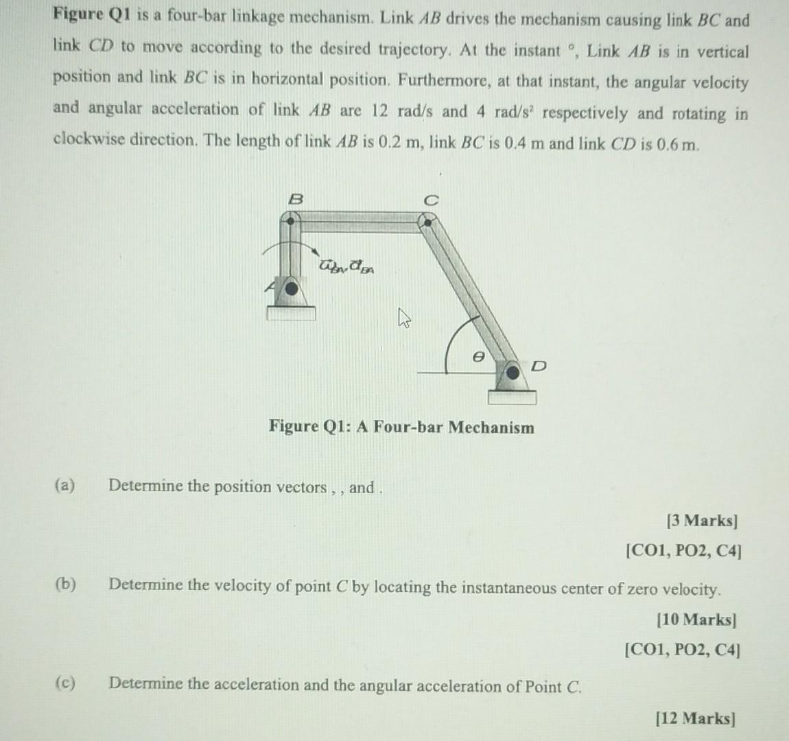 Figure Q1 Is A Four Bar Linkage Mechanism Link Ab Drives The Mechanism Causing Link Bc And Link Cd To Move According To 1