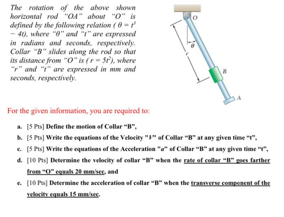 The Rotation Of The Above Shown Horizontal Rod Oa About O Is Defined By The Following Relation 0 T 4t Where 1