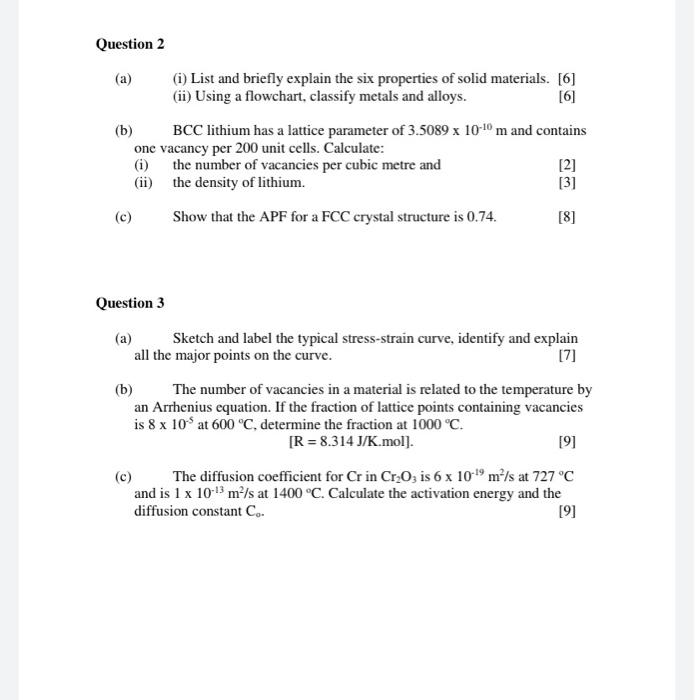 Question 1 A I List And Briefly Explain The Four Components Of The Discipline Of Materials Science And Engineering I 2
