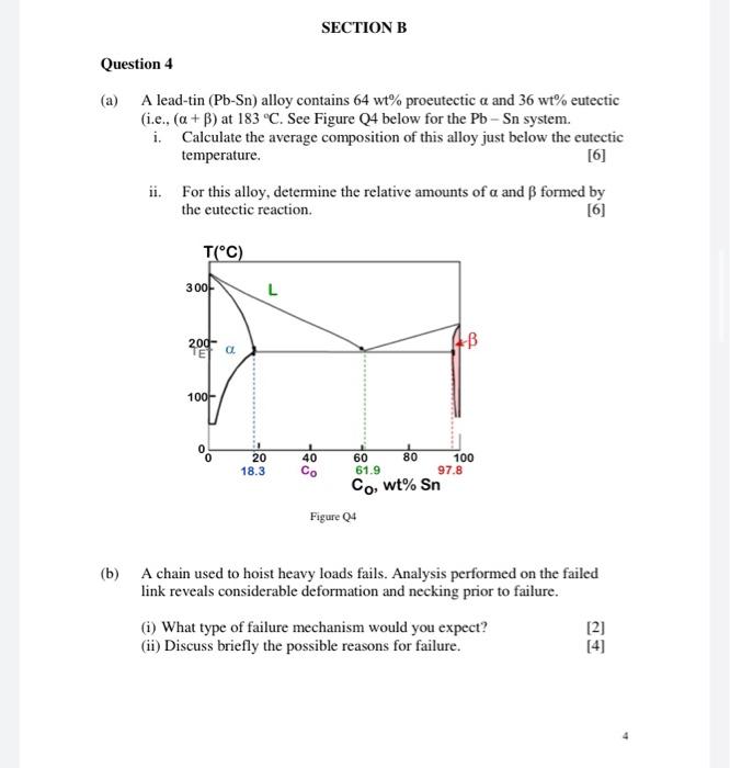 Question 4 A A Lead Tin Pb Sn Alloy Contains 64 Wt Proeutectic A And 36 Wt Eutectic I E A B At 183 C See 1