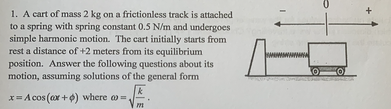0 1 A Cart Of Mass 2 Kg On A Frictionless Track Is Attached To A Spring With Spring Constant 0 5 N M And Undergoes Simp 1