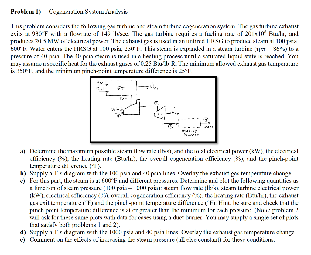 Problem 1 Cogeneration System Analysis This Problem Considers The Following Gas Turbine And Steam Turbine Cogeneration 1
