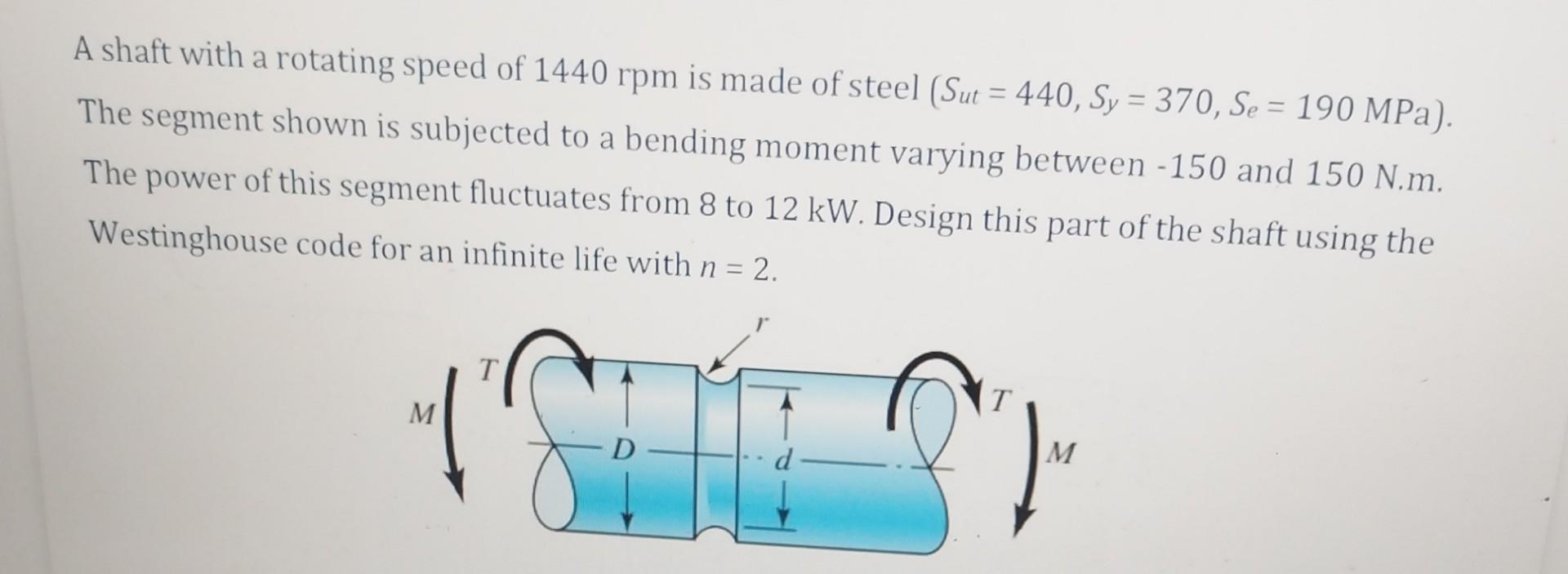 A Shaft With A Rotating Speed Of 1440 Rpm Is Made Of Steel Sut 440 Sy 370 Se 190 Mpa The Segment Shown Is Sub 1