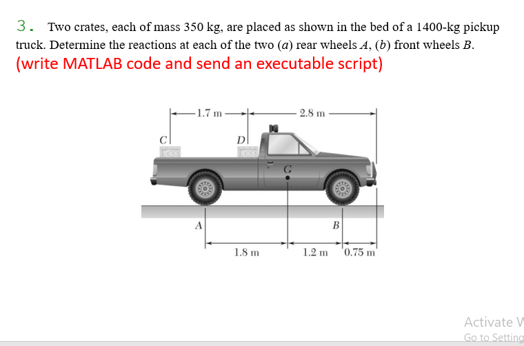 3 Two Crates Each Of Mass 350 Kg Are Placed As Shown In The Bed Of A 1400 Kg Pickup Truck Determine The Reactions At 1