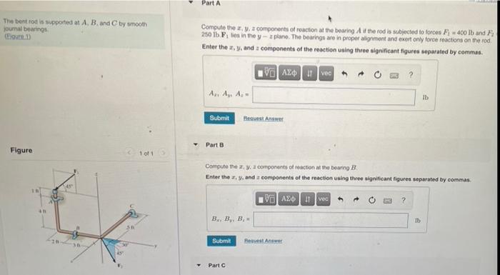 Part C Compute The X Y Z Components Of Reaction At The Bearing C Enter The X Y And Cz Cu C Submit Components O 2