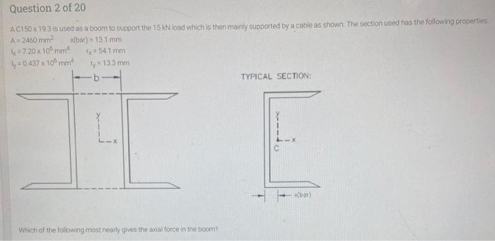 Question 2 Of 20 Ac150 X 19 3 Is Used As A Boom To Support The 15 Kn Load Which Is Then Mainly Supported By A Cable As S 1