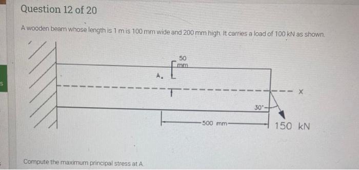Question 12 Of 20 A Wooden Beam Whose Length Is 1 M Is 100 Mm Wide And 200 Mm High It Carries A Load Of 100 Kn As Shown 1