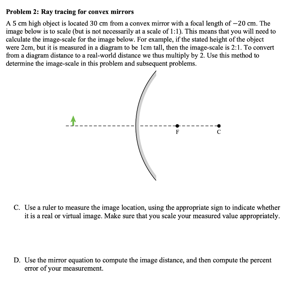 Problem 2 Ray Tracing For Convex Mirrors A 5 Cm High Object Is Located 30 Cm From A Convex Mirror With A Focal Length O 1