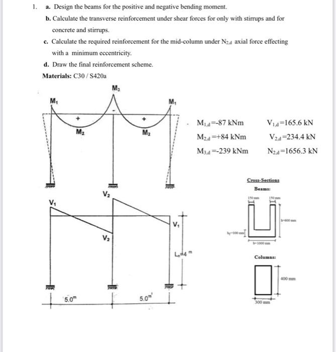 1 A Design The Beams For The Positive And Negative Bending Moment B Calculate The Transverse Reinforcement Under She 1
