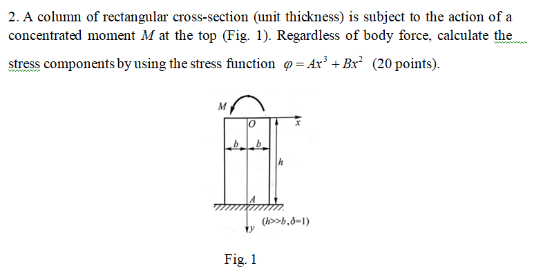 2 A Column Of Rectangular Cross Section Unit Thickness Is Subject To The Action Of A Concentrated Moment M At The Top 1