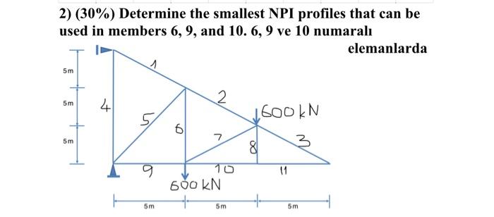2 30 Determine The Smallest Npi Profiles That Can Be Used In Members 6 9 And 10 6 9 Ve 10 Numarali 1515 5m 5m 1