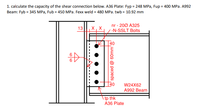 1 Calculate The Capacity Of The Shear Connection Below A36 Plate Fyp 248 Mpa Fup 400 Mpa A992 Beam Fyb 345 M 1