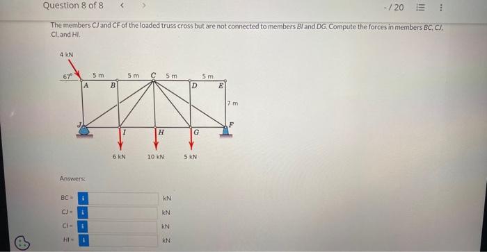 View Policies Current Attempt In Progress Determine The Force In Member Be Of The Loaded Truss The Force Is Positive If 2