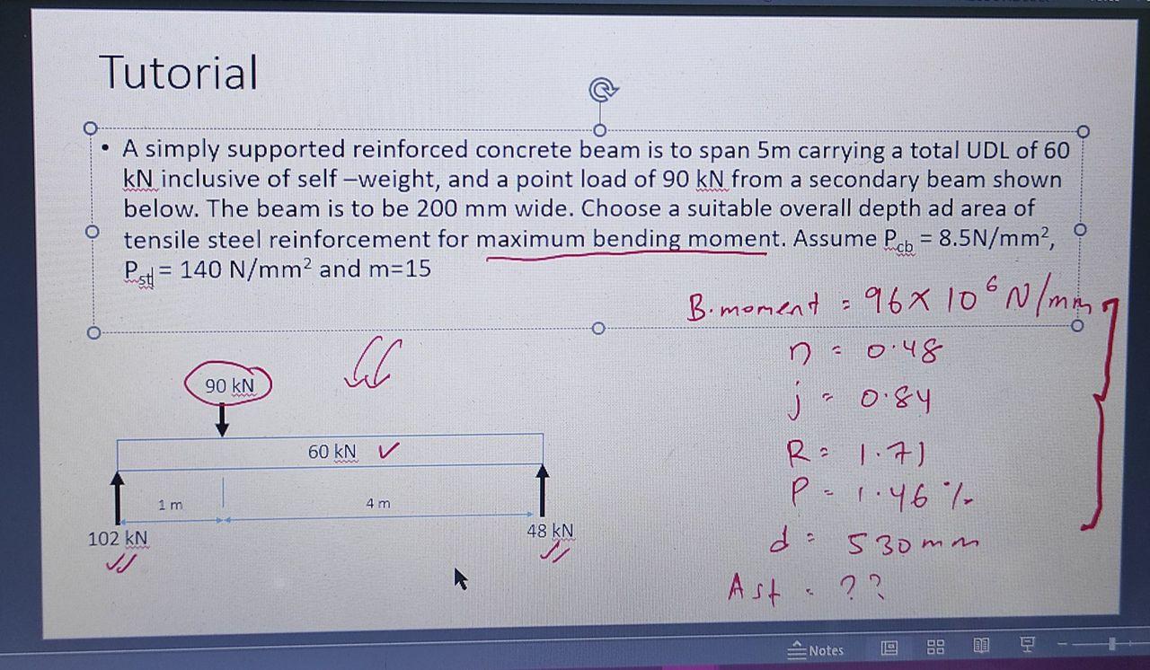 Tutorial A Simply Supported Reinforced Concrete Beam Is To Span 5m Carrying A Total Udl Of 60 Kn Inclusive Of Self Wei 1