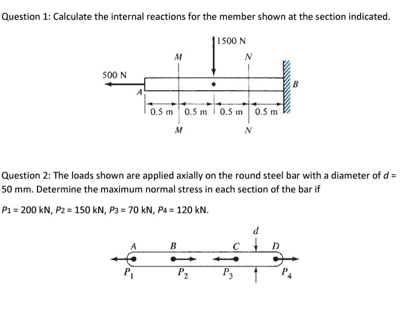 Question 1 Calculate The Internal Reactions For The Member Shown At The Section Indicated 500 N A A M P 0 5 M 0 5 M M 1