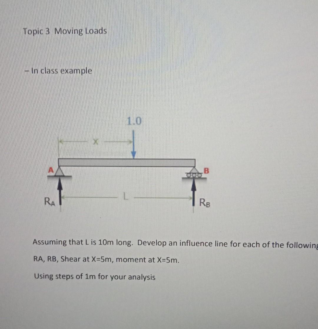 Topic 3 Moving Loads In Class Example Ra 1 0 000 B Rb Assuming That L Is 10m Long Develop An Influence Line For Each 1