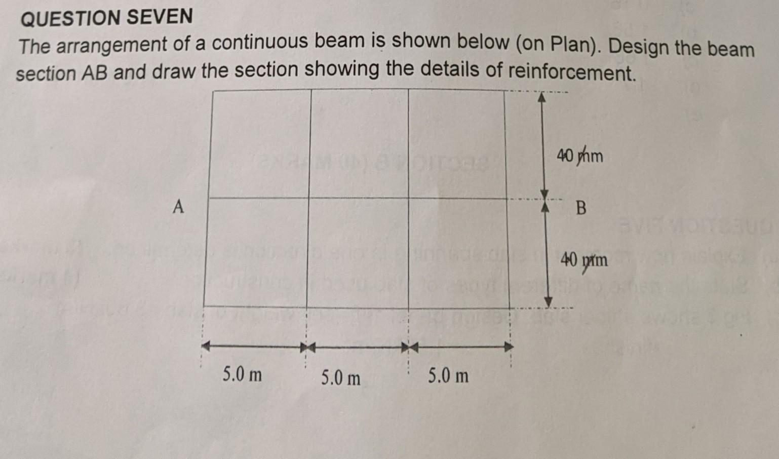 The Arrangement Of A Continuous Beam Is Shown Below On Plan Design The Beam Section Ab And Draw The Section Showing T 1