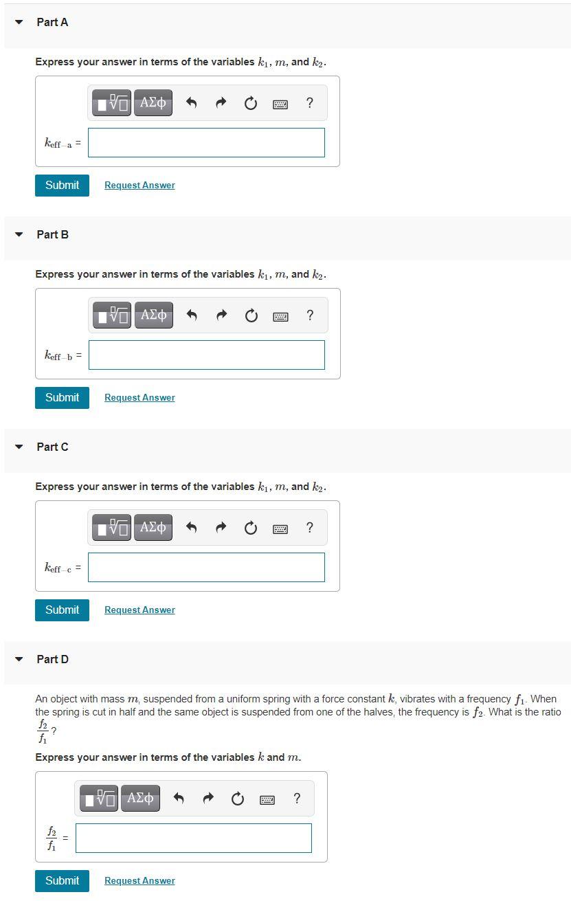 Two Springs With The Same Unstretched Length But Different Force Constants Ki And K2 Are Attached To A Block With Mass 3