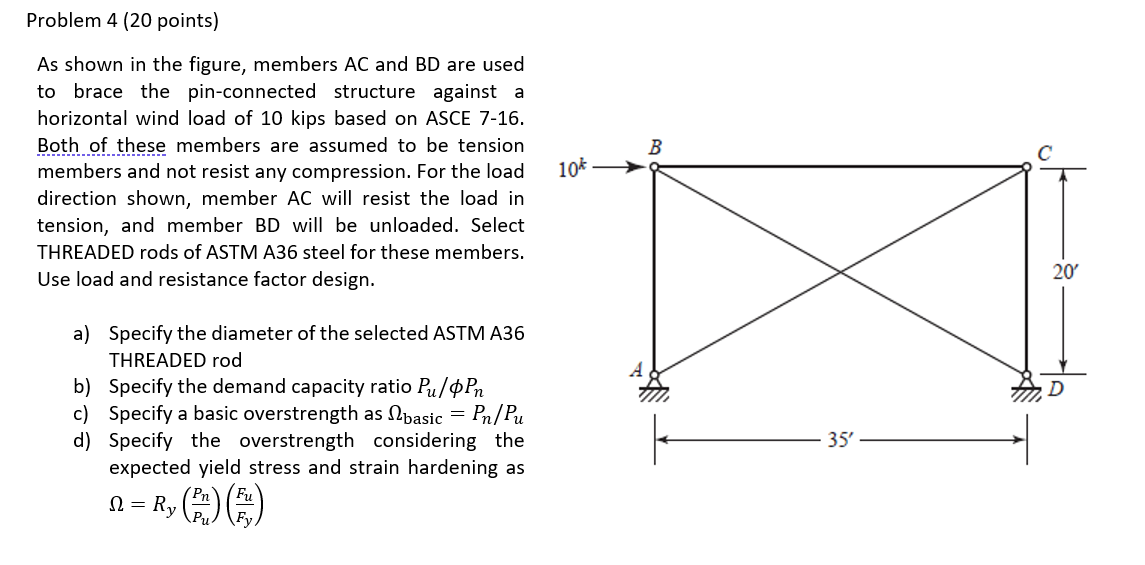Problem 4 20 Points As Shown In The Figure Members Ac And Bd Are Used To Brace The Pin Connected Structure Against A 1