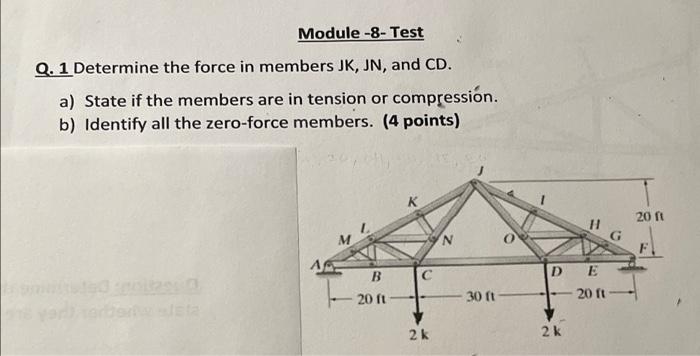 Module 8 Test Q 1 Determine The Force In Members Jk Jn And Cd A State If The Members Are In Tension Or Compressio 1
