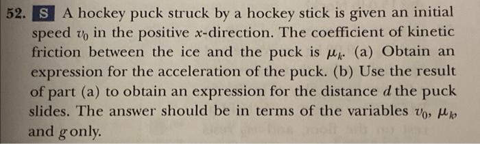 52 S A Hockey Puck Struck By A Hockey Stick Is Given An Initial Speed Vo In The Positive X Direction The Coefficient O 1