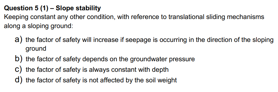 Question 5 1 Slope Stability Keeping Constant Any Other Condition With Reference To Translational Sliding Mechanism 1