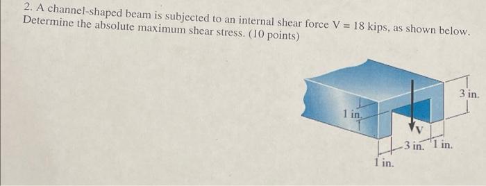2 A Channel Shaped Beam Is Subjected To An Internal Shear Force V 18 Kips As Shown Below Determine The Absolute Max 1