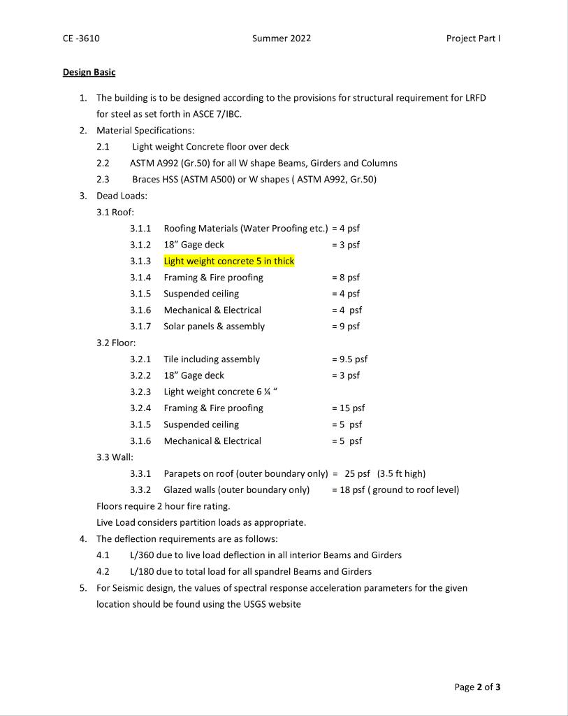 Ce 3610 Design Basic 2 Material Specifications 1 The Building Is To Be Designed According To The Provisions For Struc 1